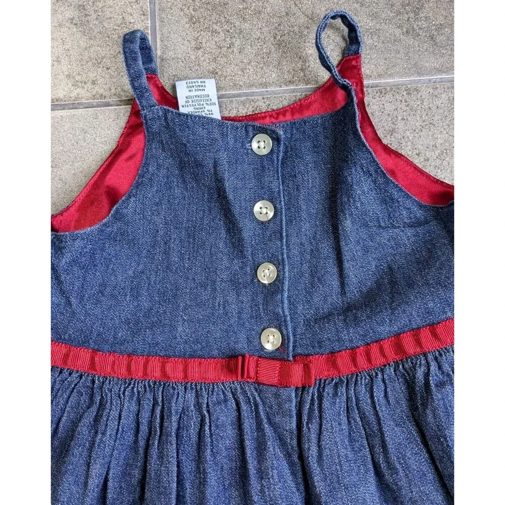 Y2K Baby Gap Girl 4 Years Denim Jumper Dress Red Satin Lining Matching Bloomers
